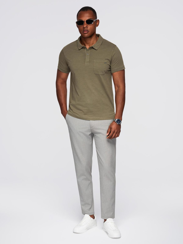 Ombre Clothing Férfi polo póló díszítő gombokkal - sötét olívazöld V5 S1744 Ombre Clothing