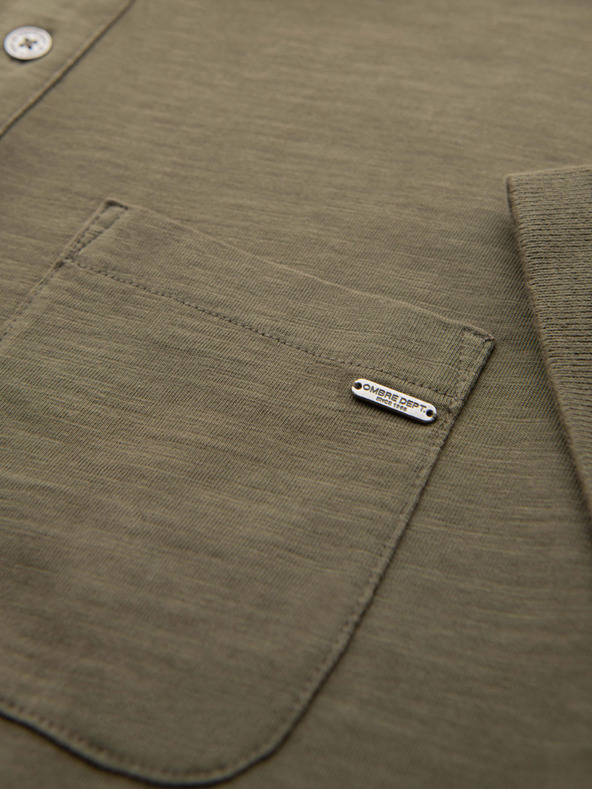 Ombre Clothing Férfi polo póló díszítő gombokkal - sötét olívazöld V5 S1744 Ombre Clothing
