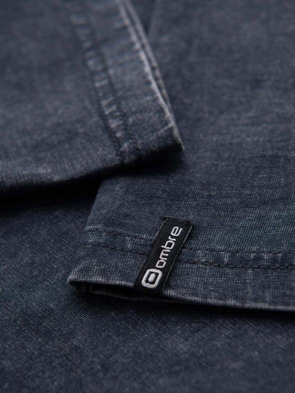 Ombre Clothing Férfi mosott hatású póló gombokkal a nyakkivágásnál - sötétkék V2 OM-TSWT-0150 Ombre Clothing