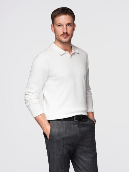 Ombre Clothing Férfi polo pulóver hímzéssel a mellkason - fehér V2 OM-POLS-0140 Ombre Clothing