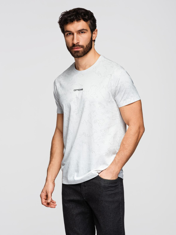 Ombre Clothing Férfi pamut teljes mintás nyomatú póló "ombre" felirattal a mellkason - fehér V2 OM-TSFP-0263 Ombre Clothing