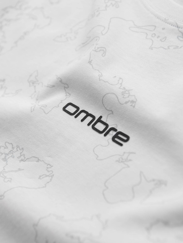 Ombre Clothing Férfi pamut teljes mintás nyomatú póló "ombre" felirattal a mellkason - fehér V2 OM-TSFP-0263 Ombre Clothing