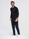 Ombre Clothing Hosszú ujjú galléros póló elegáns márkás gombokkal - fekete V1 OM-POLS-0139 Ombre Clothing