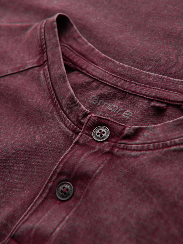 Ombre Clothing Férfi mosott hatású póló gombokkal a nyakkivágásnál - burgundy V3 OM-TSWT-0150 Ombre Clothing