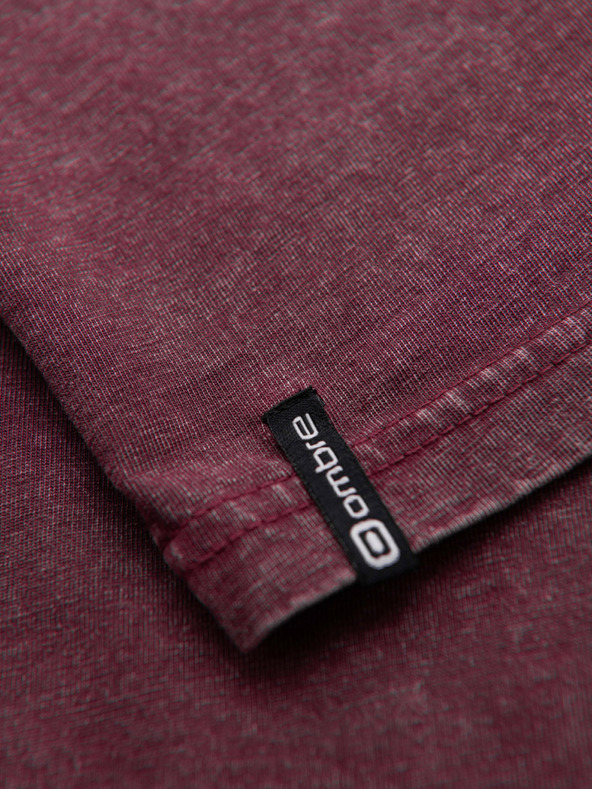 Ombre Clothing Férfi mosott hatású póló gombokkal a nyakkivágásnál - burgundy V3 OM-TSWT-0150 Ombre Clothing