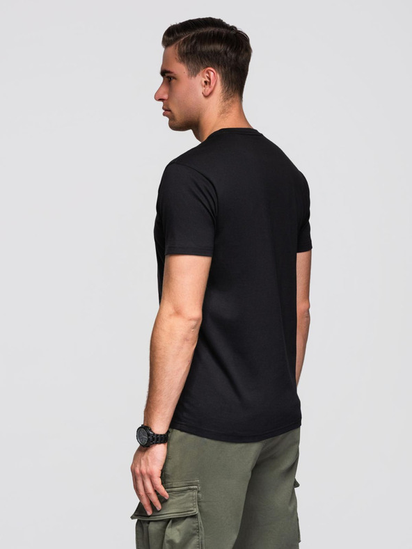 Ombre Clothing Férfi pamut póló geometrikus nyomattal - fekete V1 OM-TSPT-0260 Ombre Clothing