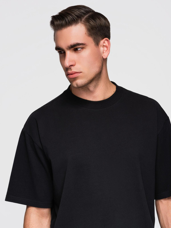 Ombre Clothing Férfi pamut LOOSE FIT póló kerek nyakkivágással - fekete V1 OM-TSBC-0267 Ombre Clothing