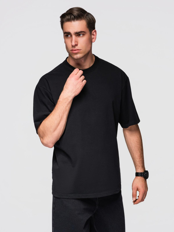 Ombre Clothing Férfi pamut LOOSE FIT póló kerek nyakkivágással - fekete V1 OM-TSBC-0267 Ombre Clothing