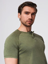 Ombre Clothing Férfi mosott hatású póló gombokkal a nyakkivágásnál - olívazöld V4 OM-TSWT-0150 Ombre Clothing