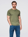 Ombre Clothing Férfi mosott hatású póló gombokkal a nyakkivágásnál - olívazöld V4 OM-TSWT-0150 Ombre Clothing