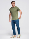 Ombre Clothing Férfi mosott hatású póló gombokkal a nyakkivágásnál - olívazöld V4 OM-TSWT-0150 Ombre Clothing