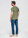 Ombre Clothing Férfi mosott hatású póló gombokkal a nyakkivágásnál - olívazöld V4 OM-TSWT-0150 Ombre Clothing