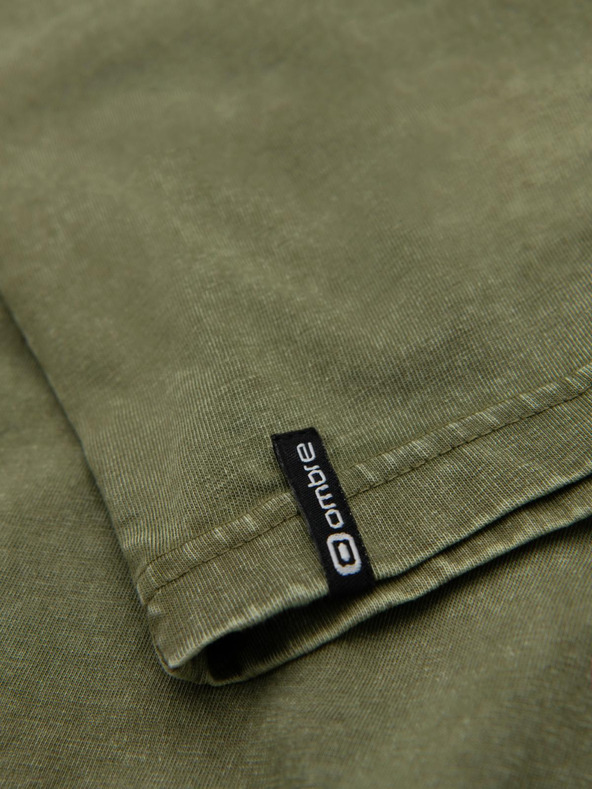 Ombre Clothing Férfi mosott hatású póló gombokkal a nyakkivágásnál - olívazöld V4 OM-TSWT-0150 Ombre Clothing