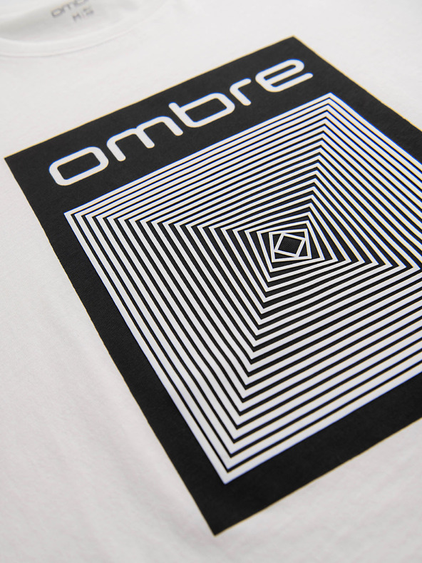 Ombre Clothing Férfi pamut póló geometrikus nyomattal - fehér V2 OM-TSPT-0260 Ombre Clothing