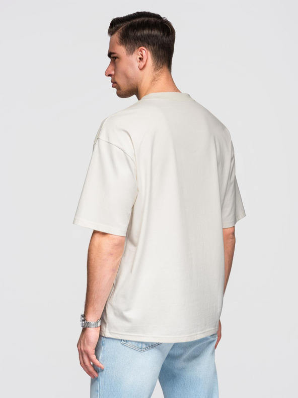 Ombre Clothing Férfi pamut LOOSE FIT póló kerek nyakkivágással - ecru V2 OM-TSBC-0267 Ombre Clothing