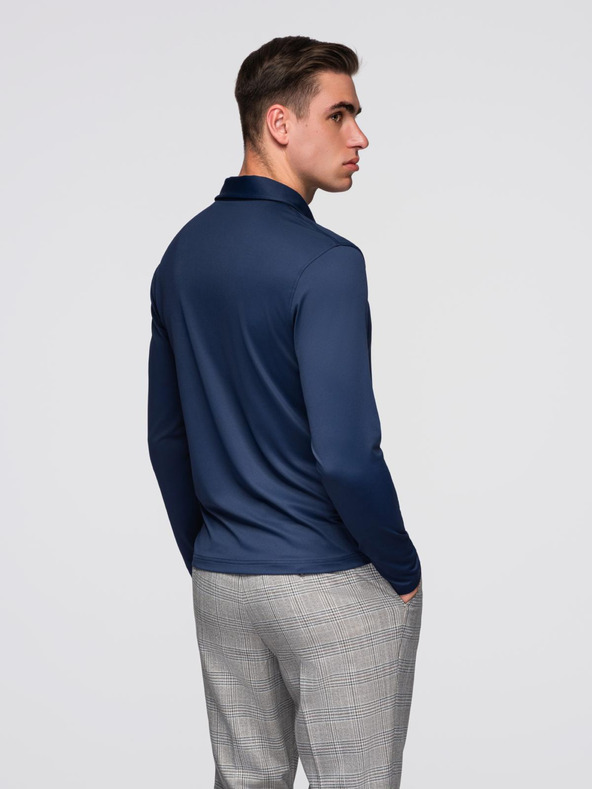 Ombre Clothing Hosszú ujjú galléros póló elegáns márkás gombokkal - sötétkék V3 OM-POLS-0139 Ombre Clothing