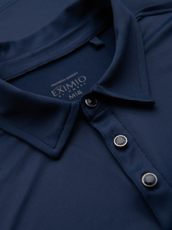 Ombre Clothing Hosszú ujjú galléros póló elegáns márkás gombokkal - sötétkék V3 OM-POLS-0139 Ombre Clothing