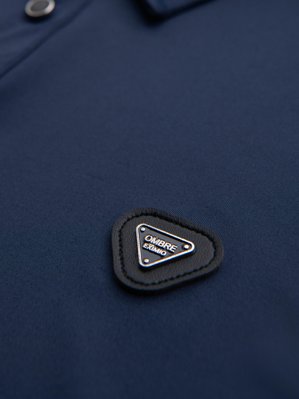 Ombre Clothing Hosszú ujjú galléros póló elegáns márkás gombokkal - sötétkék V3 OM-POLS-0139 Ombre Clothing
