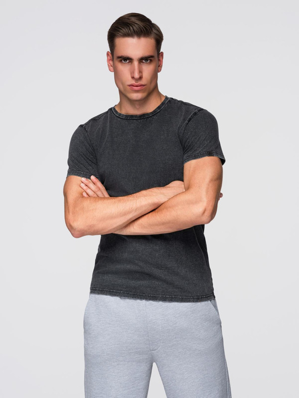 Ombre Clothing Férfi mosott hatású póló - fekete V1 OM-TSWT-0116 Ombre Clothing