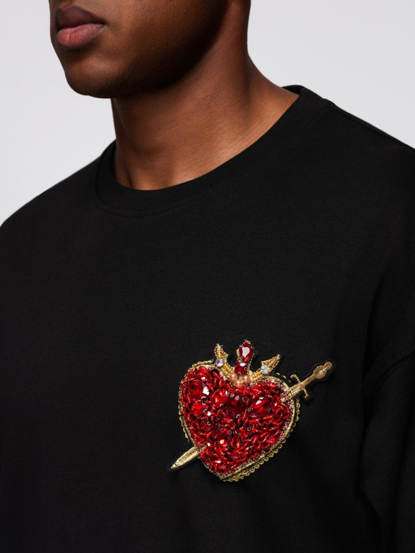 Ombre Clothing Férfi pamut póló ékszer applikációval a mellkason - fekete V1 OM-TSCT-0290 Ombre Clothing