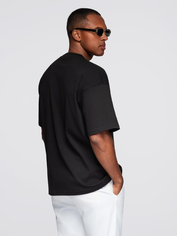 Ombre Clothing Férfi pamut póló ékszer applikációval a mellkason - fekete V1 OM-TSCT-0290 Ombre Clothing