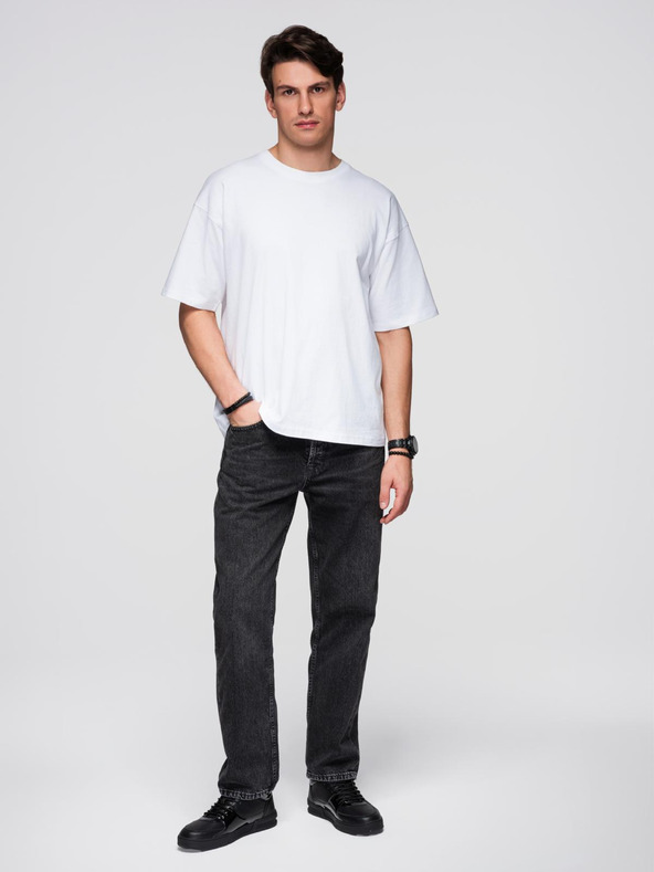 Ombre Clothing Férfi pamut póló flitter szárnyak motívummal a háton - fehér V2 OM-TSCT-0289 Ombre Clothing