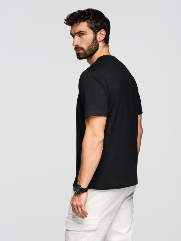 Ombre Clothing Férfi pamut póló érdekes mellnyomattal - fekete V1 OM-TSPT-0261 Ombre Clothing