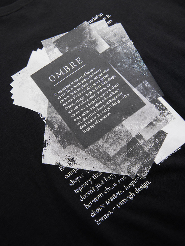 Ombre Clothing Férfi pamut póló érdekes mellnyomattal - fekete V1 OM-TSPT-0261 Ombre Clothing