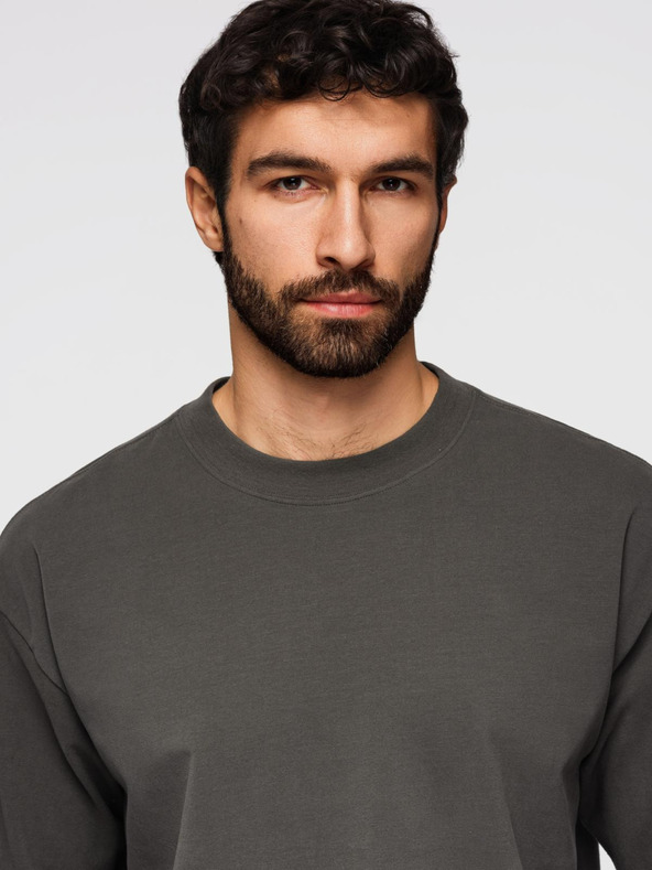 Ombre Clothing Férfi pamut LOOSE FIT póló kerek nyakkivágással - szürkezöld V3 OM-TSBC-0267 Ombre Clothing