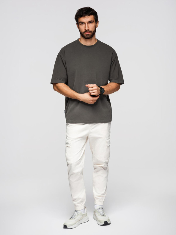 Ombre Clothing Férfi pamut LOOSE FIT póló kerek nyakkivágással - szürkezöld V3 OM-TSBC-0267 Ombre Clothing