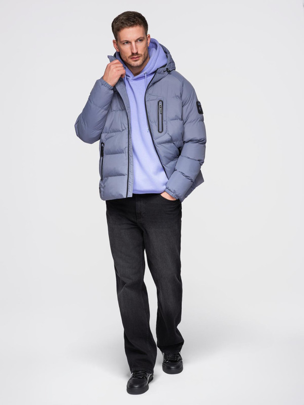 Ombre Clothing Férfi melegített steppelt kabát raglan ujjakkal - faded purple V6 OM-JAHP-0302 Ombre Clothing