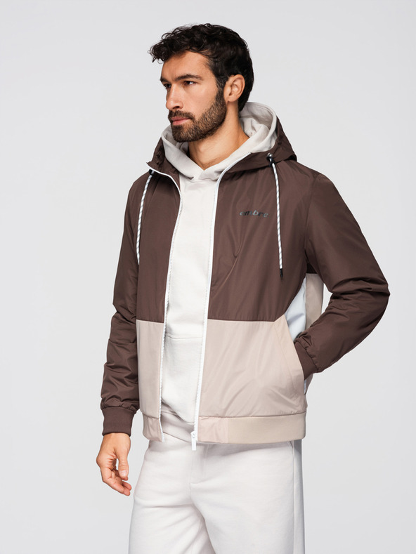 Ombre Clothing Férfi könnyű kabát regular fit béléssel és kapucnival - barnabézs V1 OM-JANP-0242 Ombre Clothing