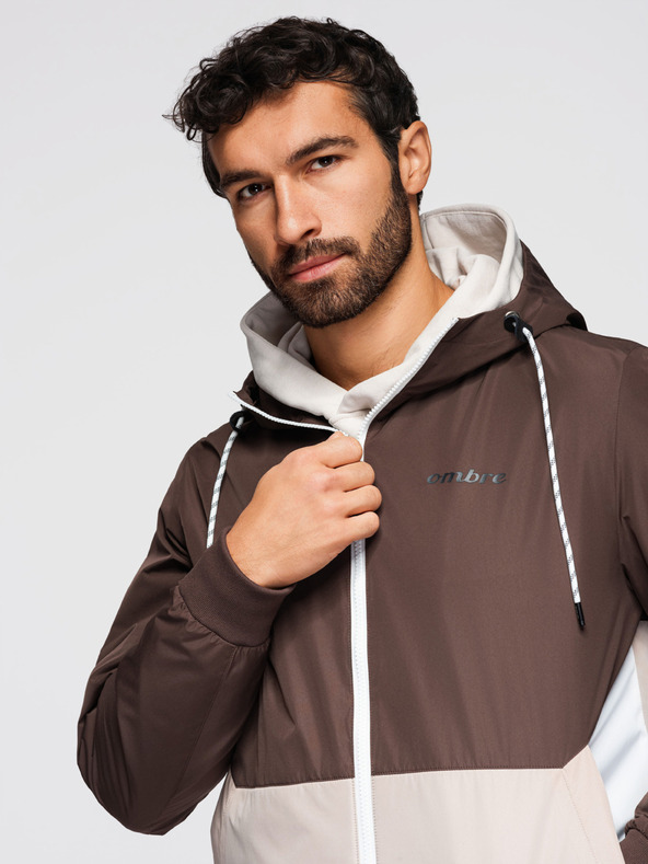 Ombre Clothing Férfi könnyű kabát regular fit béléssel és kapucnival - barnabézs V1 OM-JANP-0242 Ombre Clothing