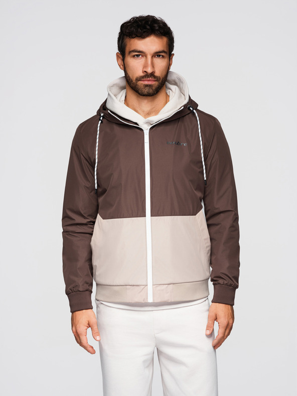 Ombre Clothing Férfi könnyű kabát regular fit béléssel és kapucnival - barnabézs V1 OM-JANP-0242 Ombre Clothing