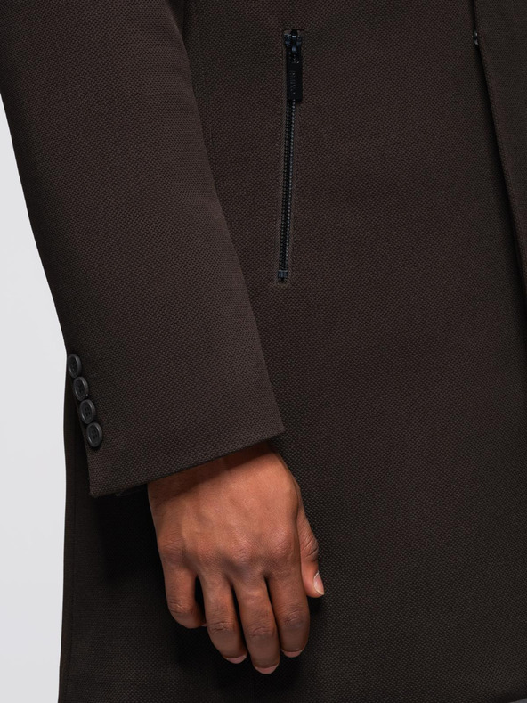 Ombre Clothing Férfi strukturált kabát magas gallérral - sötétbarna V5 OM-COWC-0136 Ombre Clothing