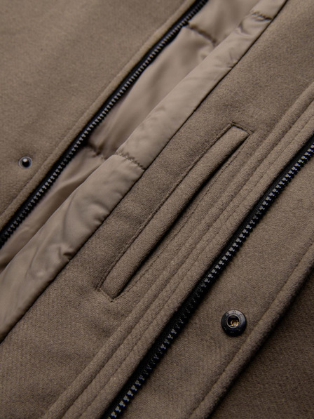 Ombre Clothing Férfi gyapjú parka kabát kapucnival - khaki V2 OM-COWC-0132 Ombre Clothing