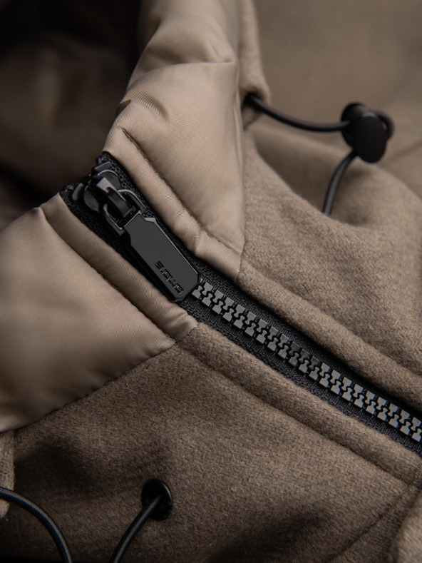 Ombre Clothing Férfi gyapjú parka kabát kapucnival - khaki V2 OM-COWC-0132 Ombre Clothing