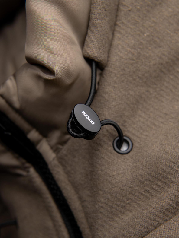 Ombre Clothing Férfi gyapjú parka kabát kapucnival - khaki V2 OM-COWC-0132 Ombre Clothing