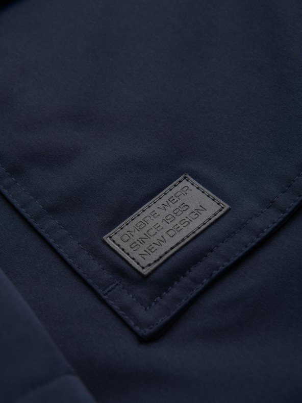 Ombre Clothing Férfi hosszú parka kabát birka bőrrel - sötétkék V2 OM-JAPJ-0316 Ombre Clothing