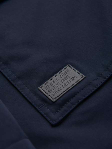 Ombre Clothing Férfi hosszú parka kabát birka bőrrel - sötétkék V2 OM-JAPJ-0316 Ombre Clothing