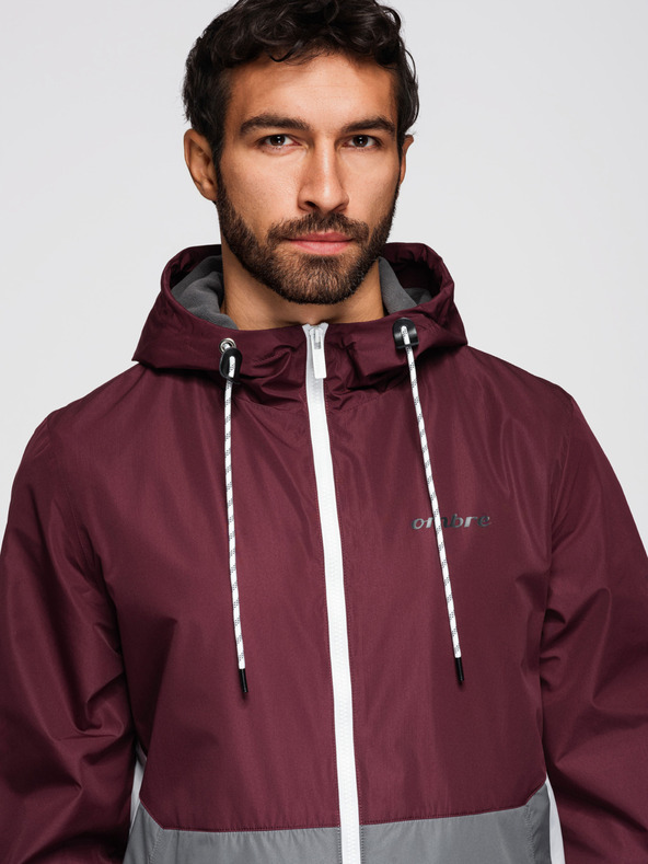 Ombre Clothing Férfi könnyű kabát regular fit béléssel és kapucnival - burgundi szürke V3 OM-JANP-0242 Ombre Clothing
