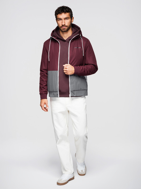 Ombre Clothing Férfi könnyű kabát regular fit béléssel és kapucnival - burgundi szürke V3 OM-JANP-0242 Ombre Clothing