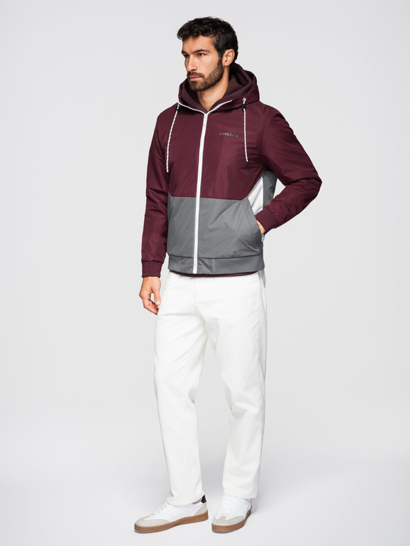 Ombre Clothing Férfi könnyű kabát regular fit béléssel és kapucnival - burgundi szürke V3 OM-JANP-0242 Ombre Clothing