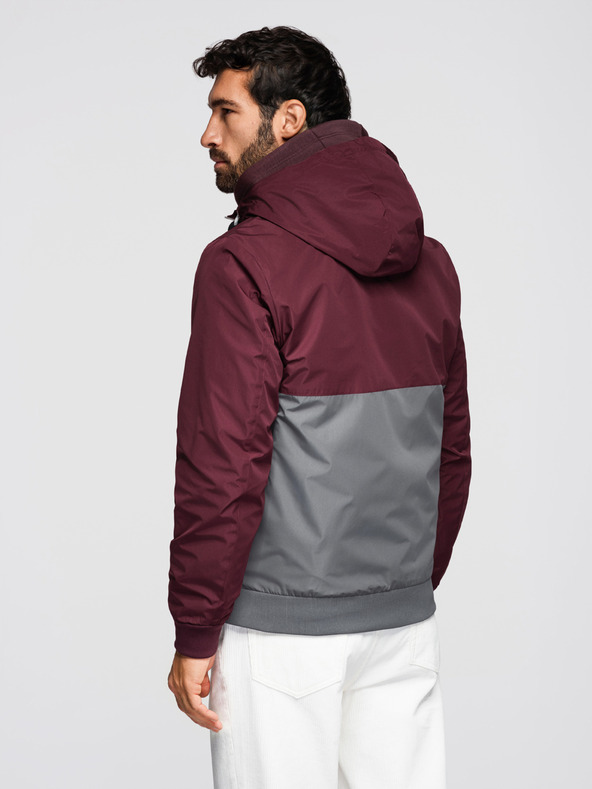 Ombre Clothing Férfi könnyű kabát regular fit béléssel és kapucnival - burgundi szürke V3 OM-JANP-0242 Ombre Clothing