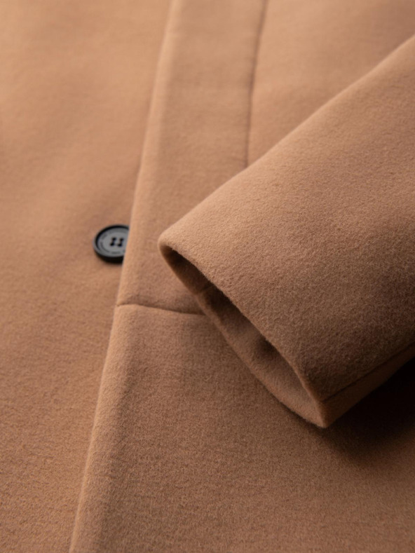 Ombre Clothing Férfi kabát aszimmetrikus zipzárral és magas gallérral - világosbarna V4 OM-COWC-0141 Ombre Clothing