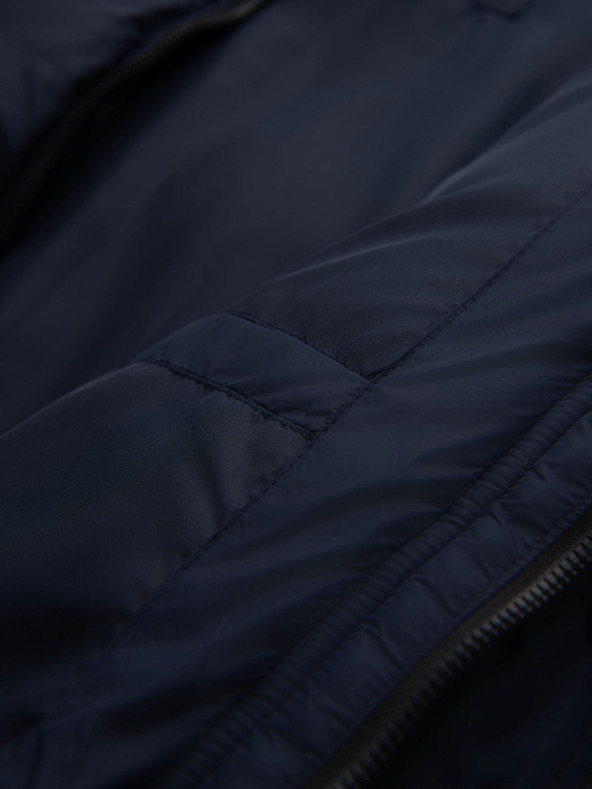 Ombre Clothing Férfi steppelt kabát magas cipzáros kapucnival - sötétkék V2 OM-JAHP-0238 Ombre Clothing