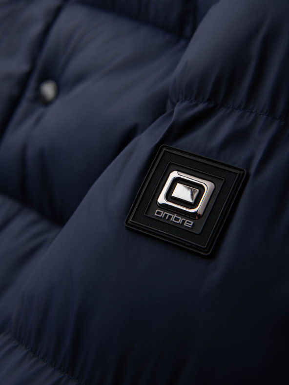 Ombre Clothing Férfi steppelt kabát magas cipzáros kapucnival - sötétkék V2 OM-JAHP-0238 Ombre Clothing