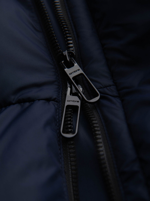 Ombre Clothing Férfi steppelt kabát magas cipzáros kapucnival - sötétkék V2 OM-JAHP-0238 Ombre Clothing
