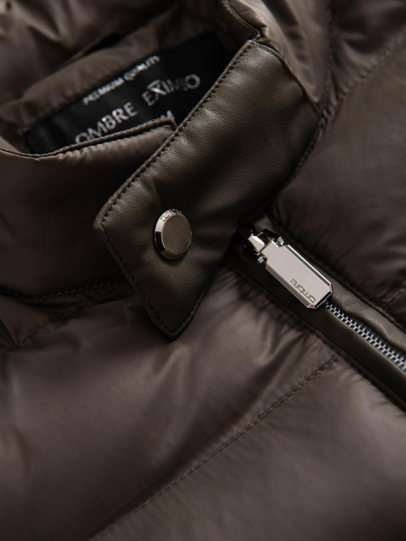 Ombre Clothing Férfi klasszikus steppelt kabát magas gallérral - olíva V3 OM-JALP-0261 Ombre Clothing