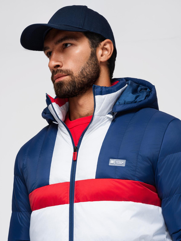 Ombre Clothing Férfi színes retro sport kabát - kék és fehér V1 OM-JALP-0296 Ombre Clothing